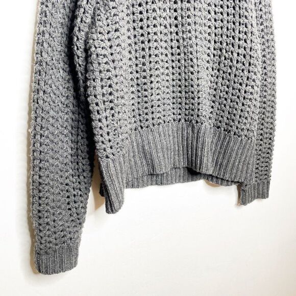 Flannel Chunky Open Crochet Knit Wool Blend Crew Neck Pullover Sweater Gray M - Picture 3 of 6